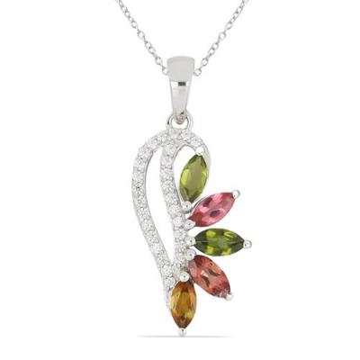 BUY NATURAL CHROME DIOPSIDE MULTI GEMSTONE STYLISH PENDANT IN STERLING SILVER